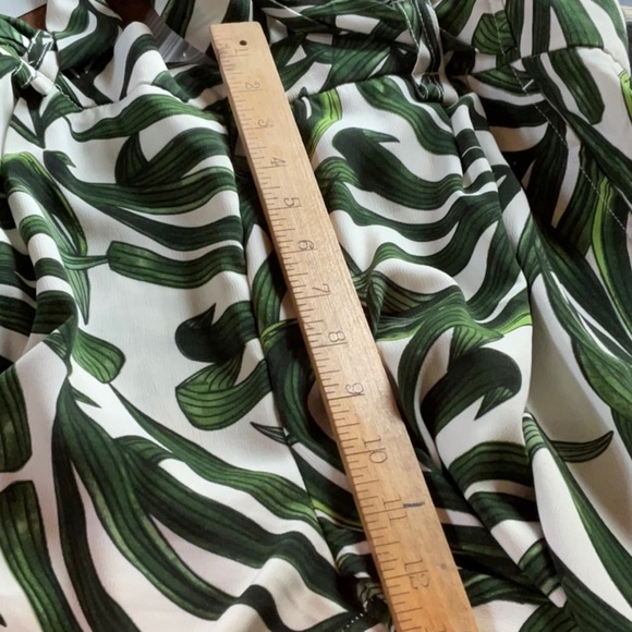 Elaine Rose Pants Palm Leaf Palazzo Loose Fit Wide Leg Green White Print size L - Picture 10 of 11